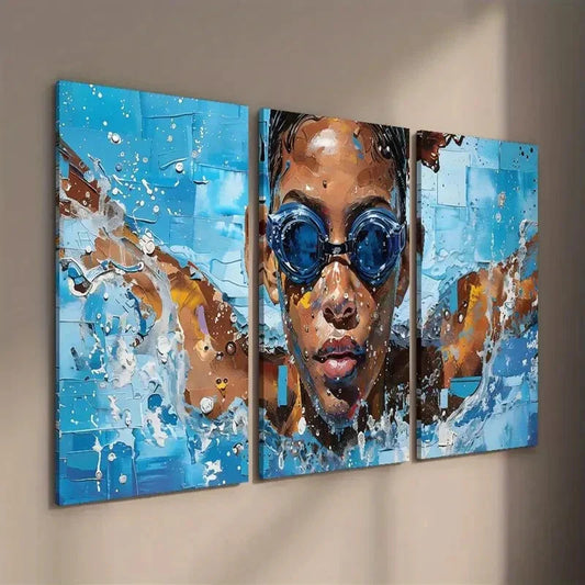 3pcs Beautiful Swimmer Painting Wall Art Set Canvas Framed 40x60cm - High Quality Print 100% Australian Made Wall Canvas Ready to Hang