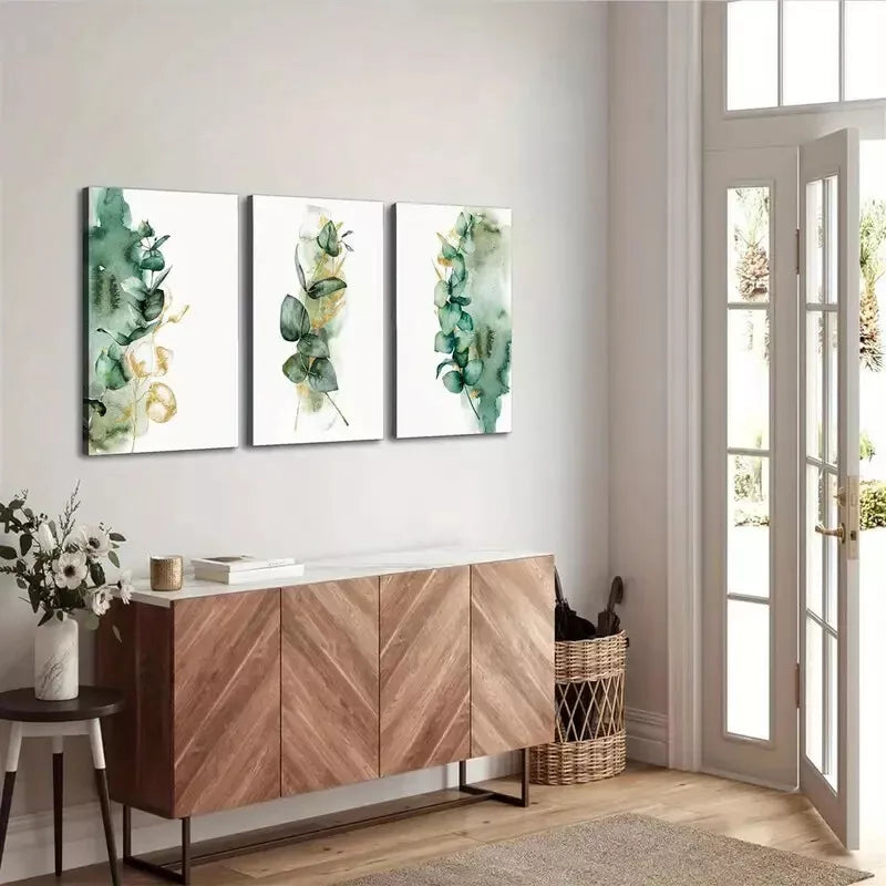 3pcs Watercolor Style Eucalyptus Tropical Wall Art Set Canvas Framed 40x60cm - High Quality Print 100% Australian Made Wall Canvas Ready to Hang