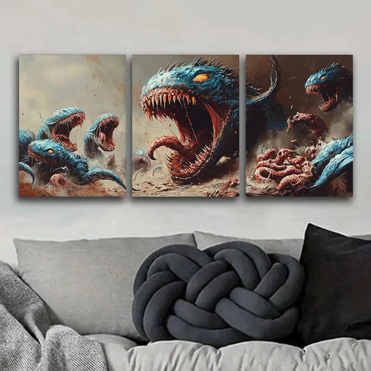 3pcs Featuring Tentacles, Paintings Metal Print Ready to Hang Art