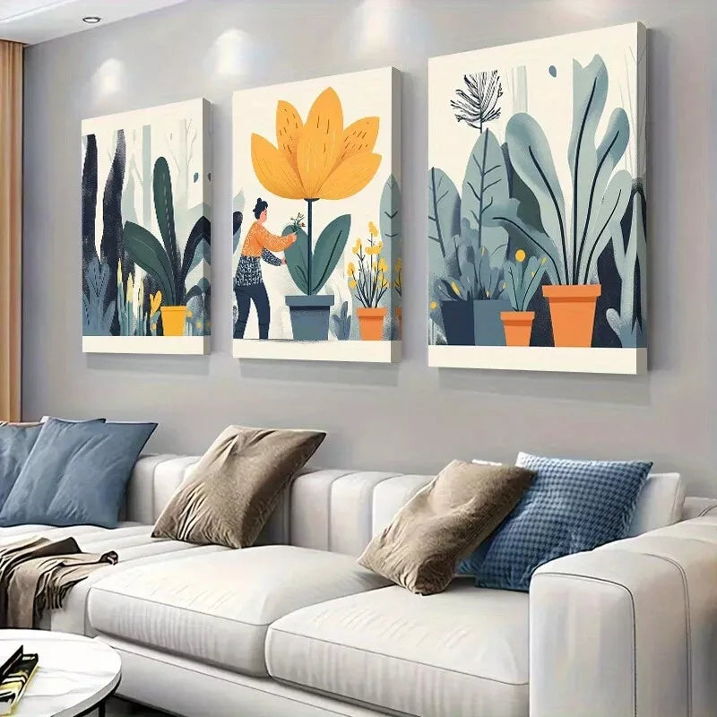 3pcs Vibrant Modern Botanical Delight Canvas Wall Art Set Canvas Framed 40x60cm - High Quality Print 100% Australian Made Wall Canvas Ready to Hang