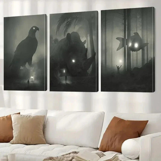 3pcs Mystical Forest & Eagle Wall Art Set Canvas Framed 40x60cm - High Quality Print 100% Australian Made Wall Canvas Ready to Hang