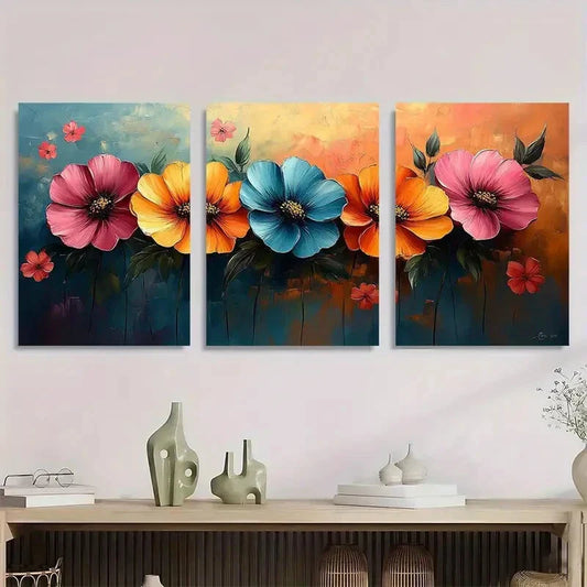 3pcs Abstract Floral Theme Painting Metal Print Ready to Hang Art