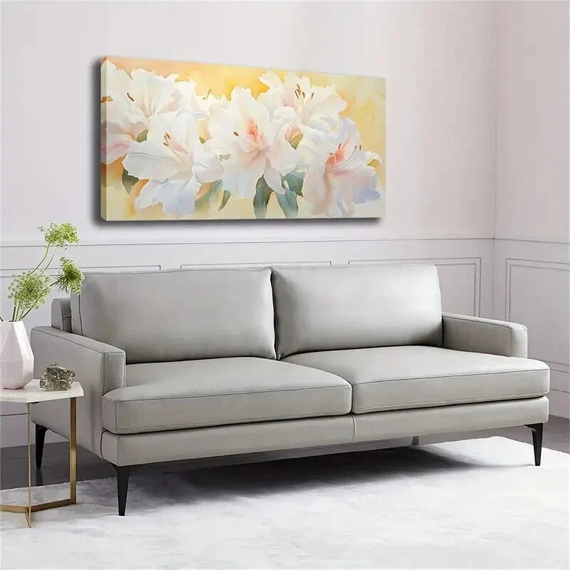 Elegant White Lily Centerpiece Wall Art Canvas Office Home Room Framed 120x60cm
