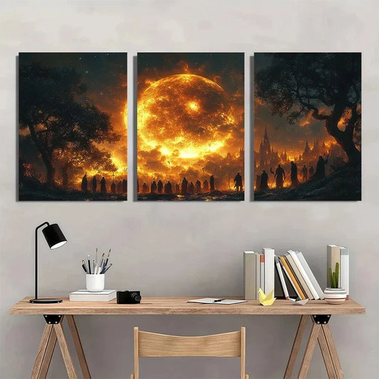 3pcs Dramatic Scene Dark Stunning Sun Metal Print Ready to Hang Art