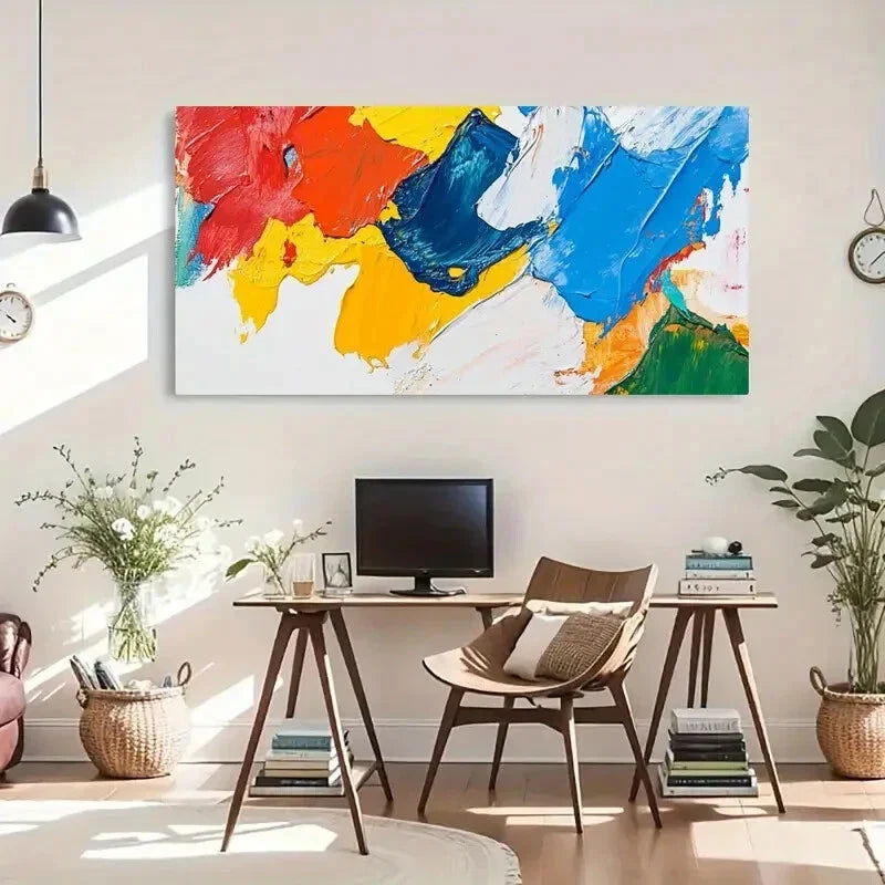 Bold Strokes & Vibrant Colors Wall Art Canvas Office Home Room Framed 80x45cm