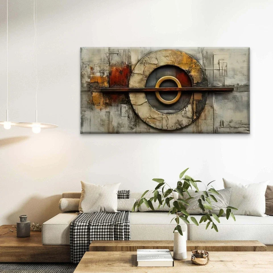 Abstract Concentric Circles Wall Art Canvas Office Home Room Framed 80x45cm