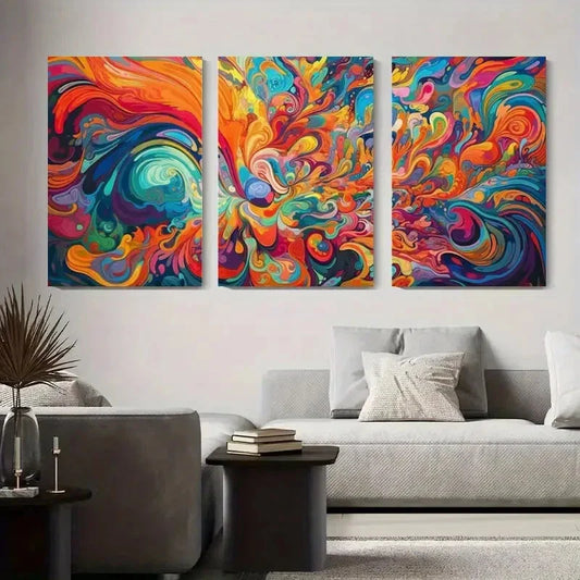 3pcs Vibrant Abstract Colorful Swirl Metal Print Ready to Hang Art