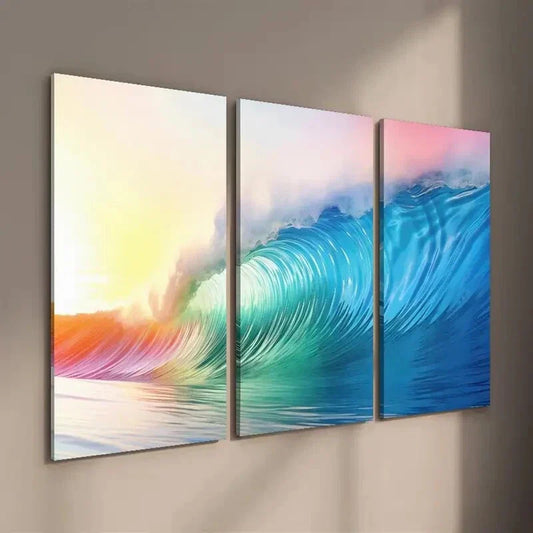 3pcs Colorful Ocean Wave Beach Scenery Painting Wall Art Set Canvas Framed 40x60cm - High Quality Print 100% Australian Made Wall Canvas Ready to Hang