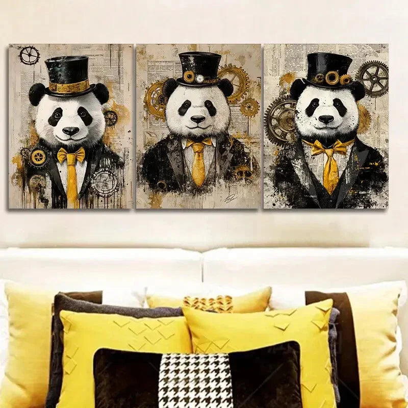 3pcs Cyberpunk panda Painting Metal Print Ready to Hang Art