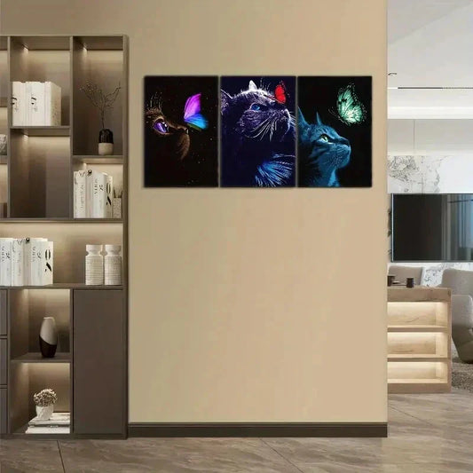 3pcs Cat and Butterfly Decoration Poster Metal Print Ready to Hang Art