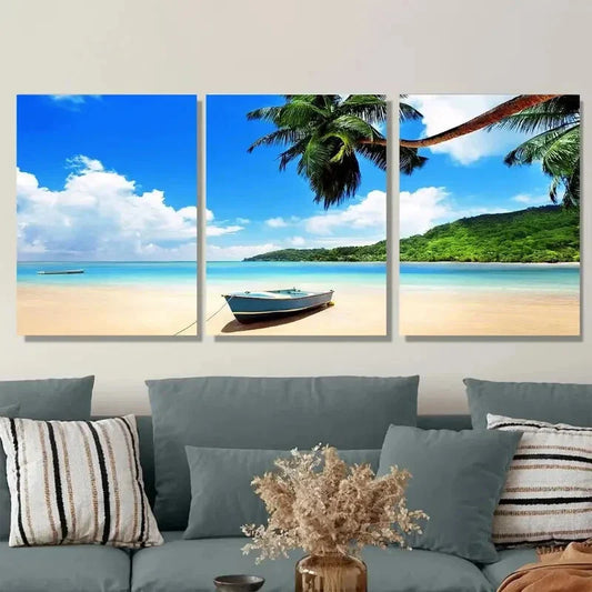 3pcs Tropical Paradise Triptych Palm Trees Metal Print Ready to Hang Art