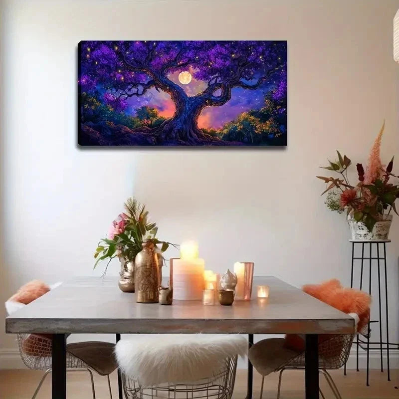 Colorful Sky & Moon Vibrant Wall Art Canvas Office Home Room Framed 80x45cm