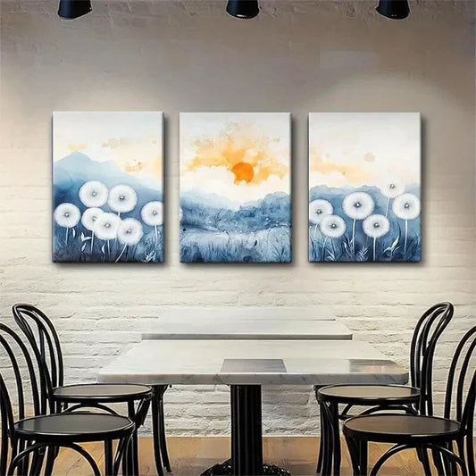 3pcs Watercolor Dandelion and Mountain Perfect Wall Art Set Canvas Framed 40x60cm - High Quality Print 100% Australian Made Wall Canvas Ready to Hang