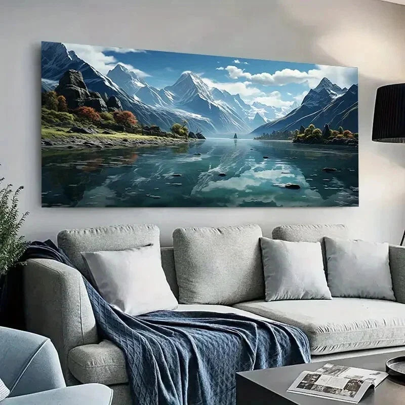 Lush Greenery & Tranquil Lake Wall Art Canvas Office Home Room Framed 80x45cm