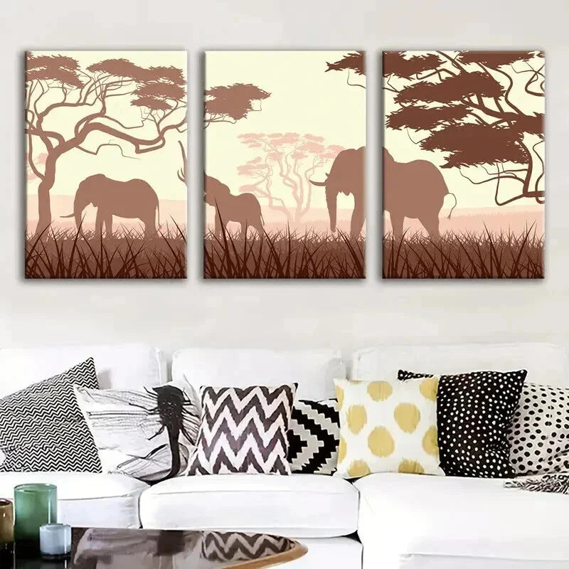 3pcs Elegant Elephant Migration Decoration Wall Art Set Canvas Framed 40x60cm - High Quality Print 100% Australian Made Wall Canvas Ready to Hang