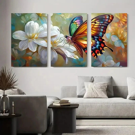 3pcs Colorful Butterfly and Flower Nature Metal Print Ready to Hang Art