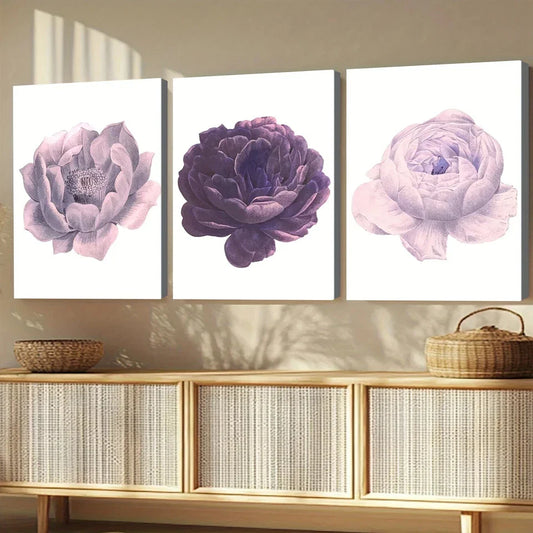 3pcs Purple Flower Elegant Art White Light Rose Wall Art Set Canvas Framed 40x60cm - High Quality Print 100% Australian Made Wall Canvas Ready to Hang