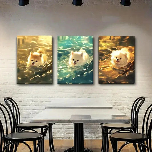 3pcs Vibrant and Playful Dog Portraits Perfect Wall Art Set Canvas Framed 40x60cm - High Quality Print 100% Australian Made Wall Canvas Ready to Hang