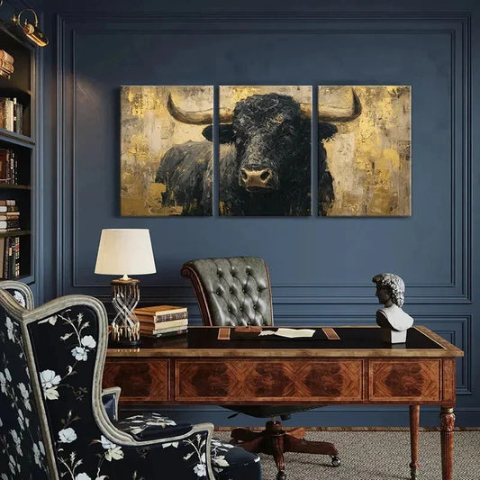 3pcs Artistic Bull Portrait Abstract Painting Metal Print Ready to Hang Art