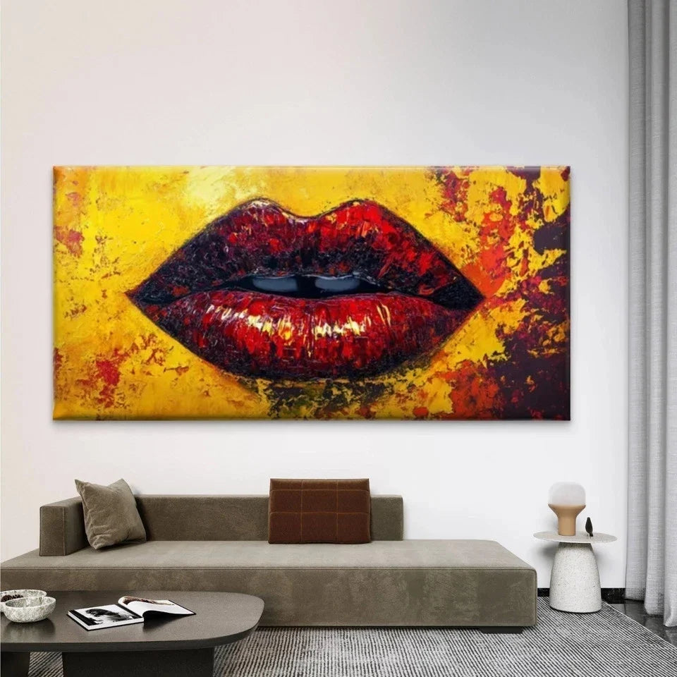 Close-Up Design of Lips Wall Art Canvas Office Home Room Framed 80x45cm