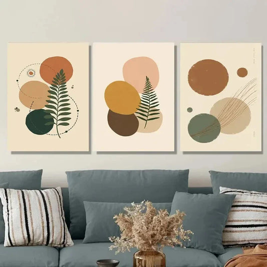 3pcs Modern Abstract 3 Botanical Green Wall Art Set Canvas Framed 40x60cm - High Quality Print 100% Australian Made Wall Canvas Ready to Hang