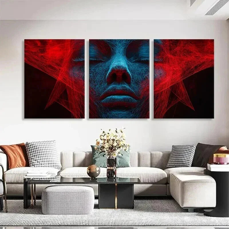 3pcs Neon Red and Blue Wireframe Design Perfect Wall Art Set Canvas Framed 40x60cm - High Quality Print 100% Australian Made Wall Canvas Ready to Hang