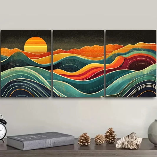 3pcs s Depicting a Sunset Over Mountains Wall Art Set Canvas Framed 40x60cm - High Quality Print 100% Australian Made Wall Canvas Ready to Hang