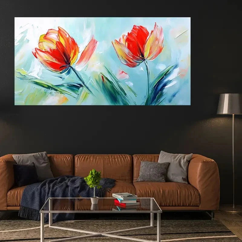 Abstract Red Tulips Fashion Wall Art Canvas Office Home Room Framed 120x60cm