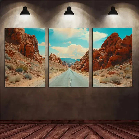 3pcs Red Rock Fire Valley Blue Sky Metal Print Ready to Hang Art