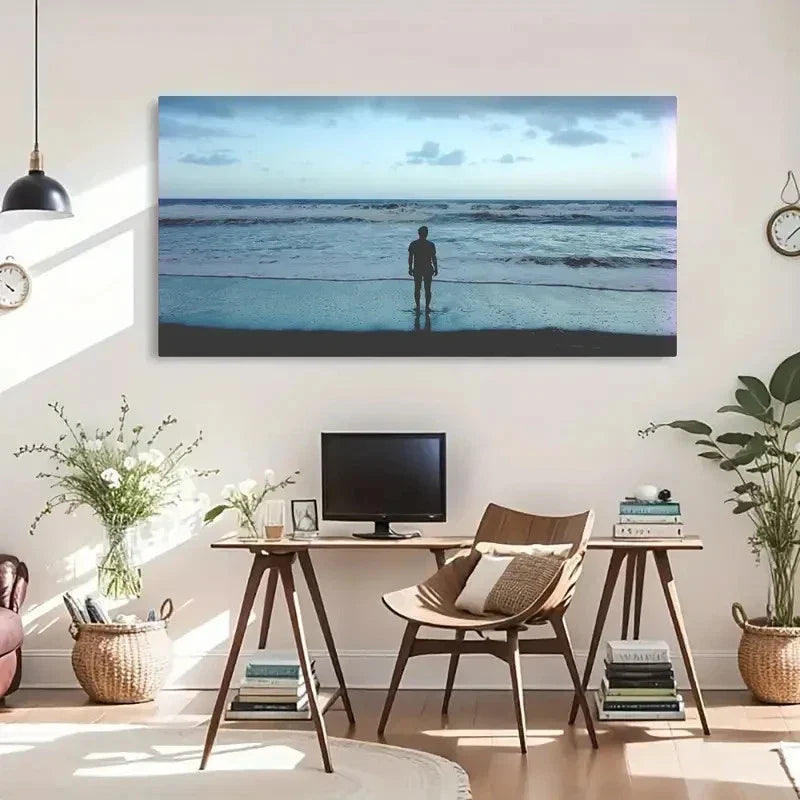 Tranquil Seaside Scene Lone Wall Art Canvas Office Home Room Framed 120x60cm