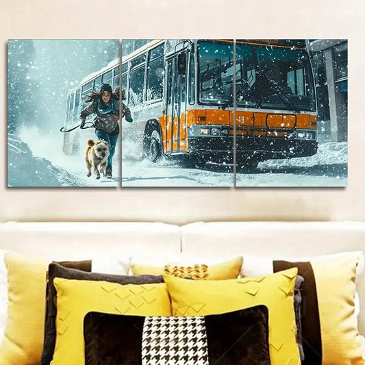 3pcs The girl and the dog are running Metal Print Ready to Hang Art