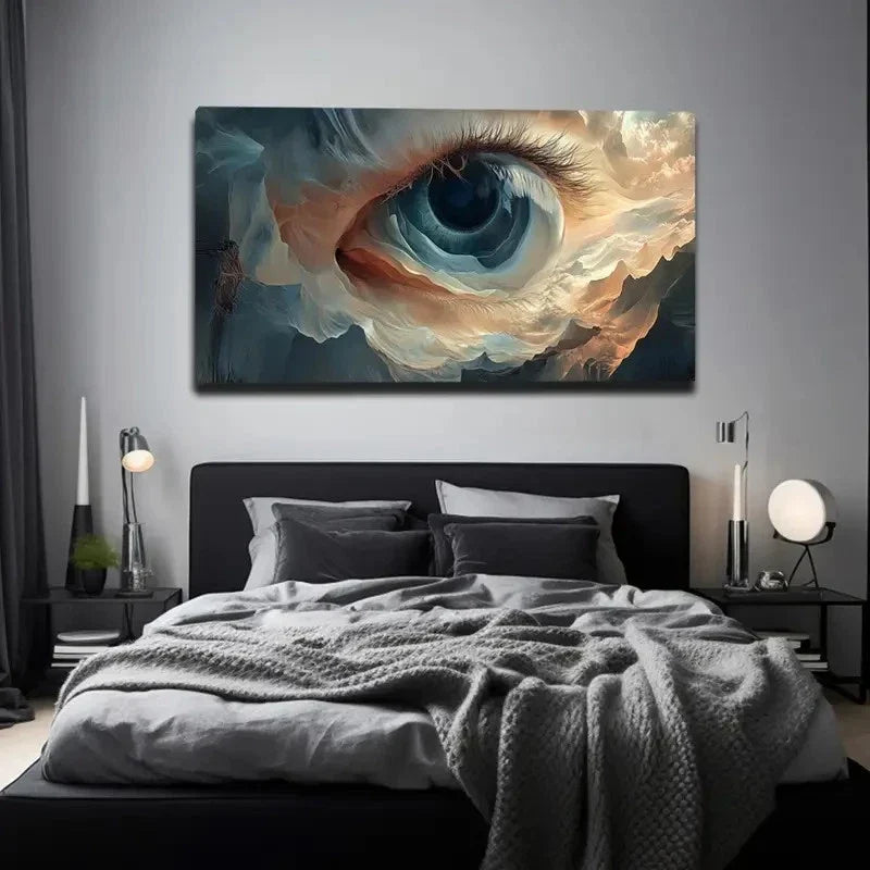 Eye & Mountain Clouds Abstract Wall Art Canvas Office Home Room Framed 120x60cm