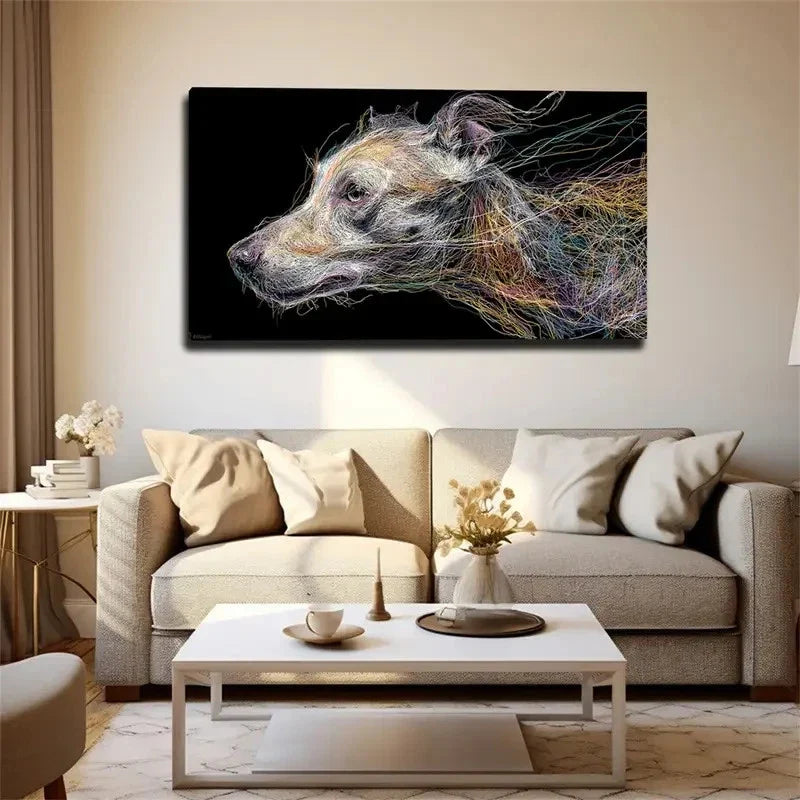 Abstract Dog Portrait Decor Wall Art Canvas Office Home Room Framed 80x45cm