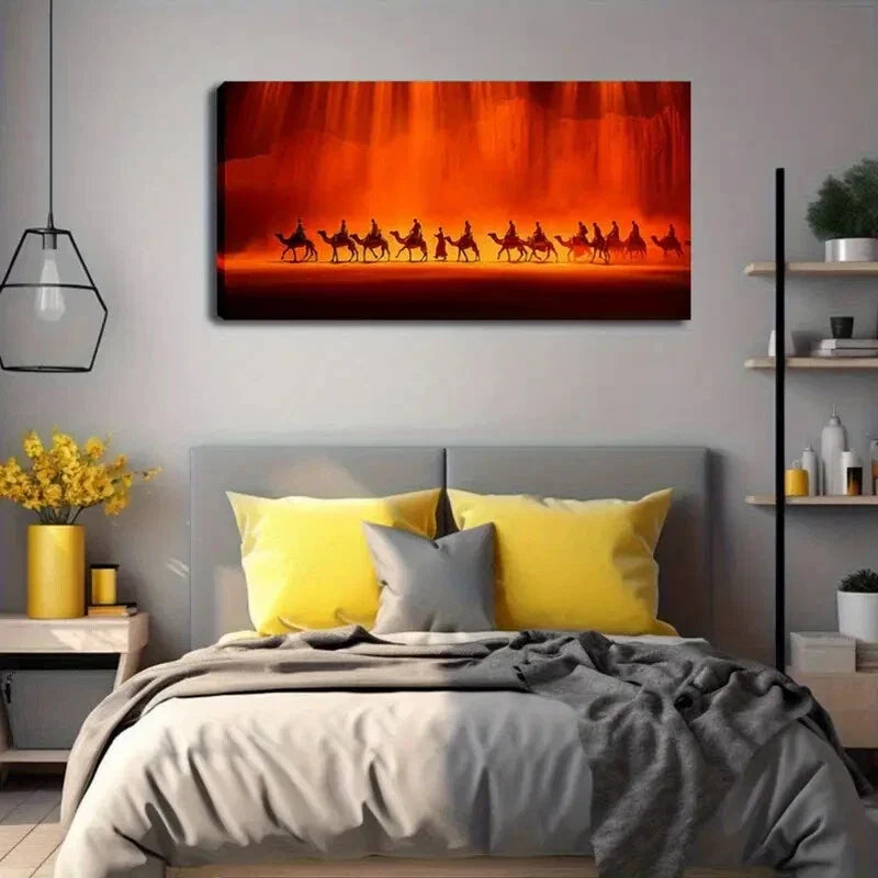 Minimalist Desert Camel Caravan Wall Art Canvas Office Home Room Framed 120x60cm