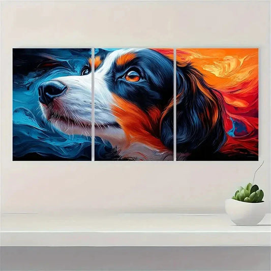 3pcs Abstract Fashion Dog Painting Metal Print Ready to Hang Art