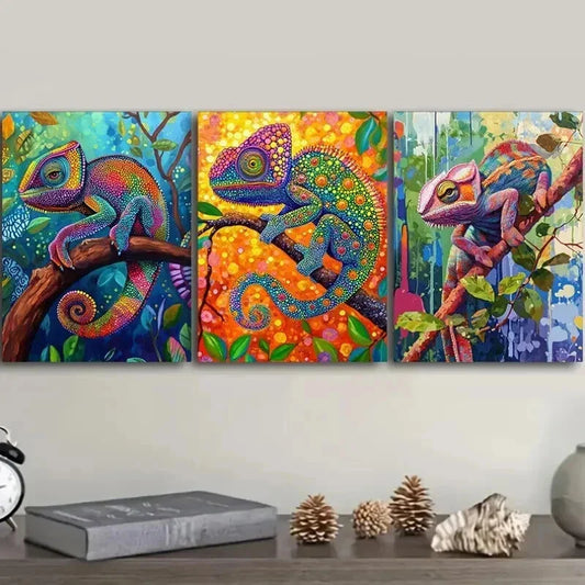 3pcs Chameleon Colorful Beauty Nature Perfect Wall Art Set Canvas Framed 40x60cm - High Quality Print 100% Australian Made Wall Canvas Ready to Hang
