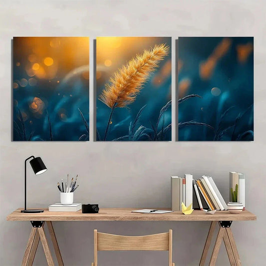 3pcs Modern Floral Green Tail Grass Metal Print Ready to Hang Art