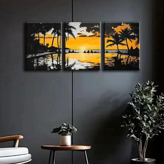 3pcs Tropical Sunset Ocean Sun Shine Perfect Wall Art Set Canvas Framed 40x60cm - High Quality Print 100% Australian Made Wall Canvas Ready to Hang