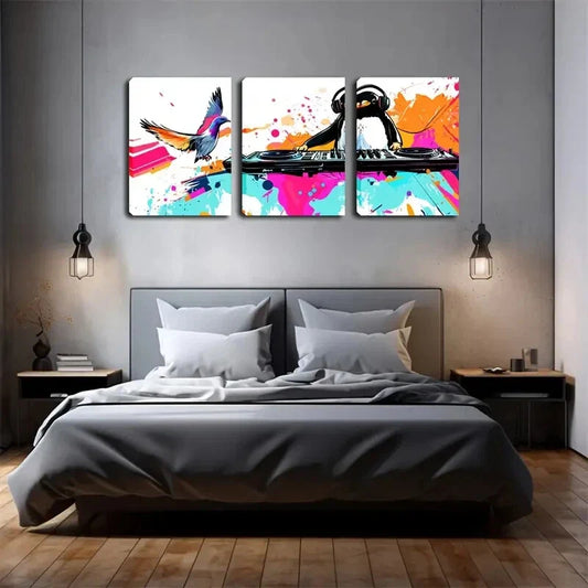 3pcs Animal music writer Children's fun style Wall Art Set Canvas Framed 40x60cm - High Quality Print 100% Australian Made Wall Canvas Ready to Hang