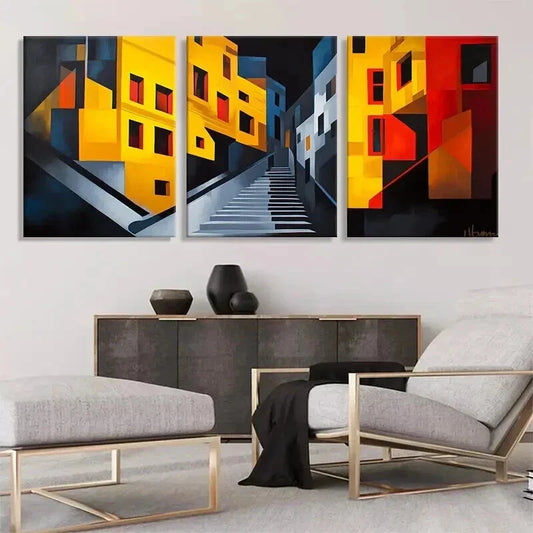 3pcs Abstract Urban Cityscape Stairway Perfect Wall Art Set Canvas Framed 40x60cm - High Quality Print 100% Australian Made Wall Canvas Ready to Hang
