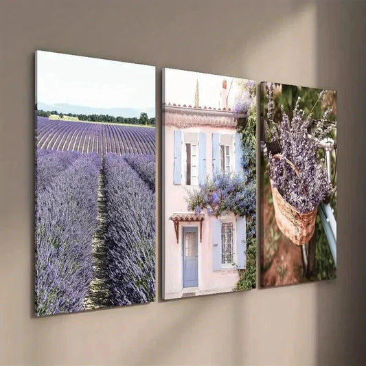 3pcs Lavender Field Provence Floral Decor Wall Art Set Canvas Framed 40x60cm - High Quality Print 100% Australian Made Wall Canvas Ready to Hang
