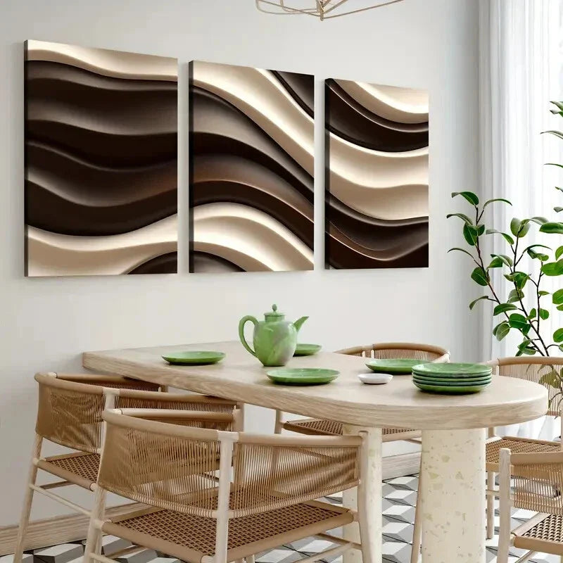 3pcs Shapes Colors Abstract Geometric Brown Gold Wall Art Set Canvas Framed 40x60cm - High Quality Print 100% Australian Made Wall Canvas Ready to Hang