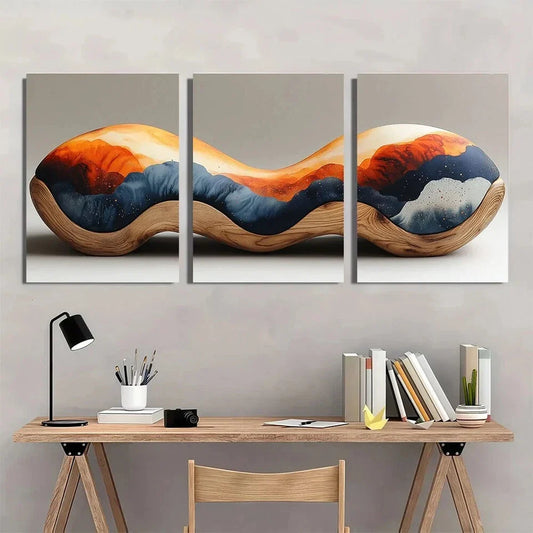 3pcs Abstract Vibrant Sunset & Ocean Scene Metal Print Ready to Hang Art
