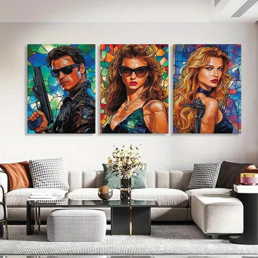 3pcs Iconic Characters Guns Glass Action Perfect Wall Art Set Canvas Framed 40x60cm - High Quality Print 100% Australian Made Wall Canvas Ready to Hang