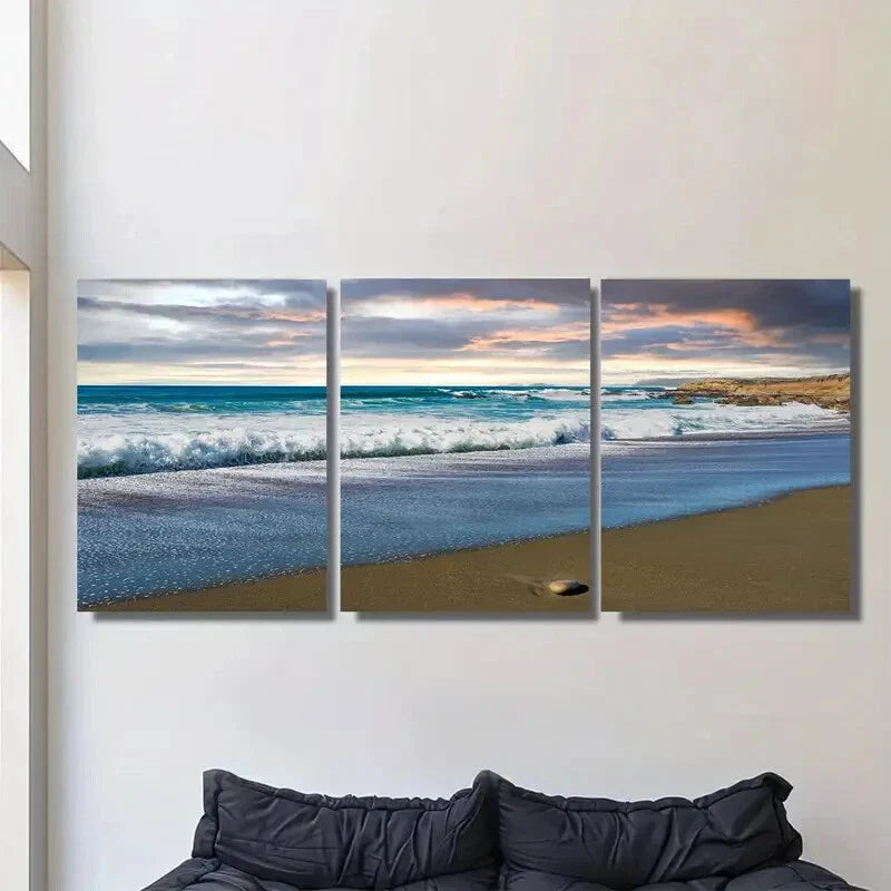 3pcs Beach Sunset Triptych Modern Coastal Metal Print Ready to Hang Art