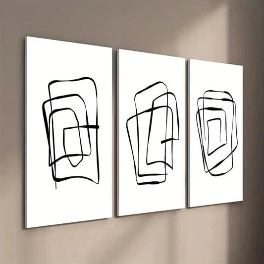 3pcs Modern Abstract Black And White Line Shape Wall Art Set Canvas Framed 40x60cm - High Quality Print 100% Australian Made Wall Canvas Ready to Hang