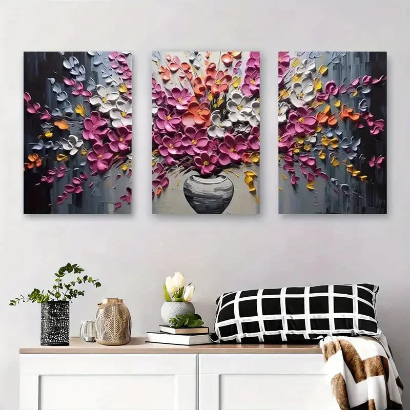 3pcs Vibrant Pink, White & Yellow Palette Metal Print Ready to Hang Art