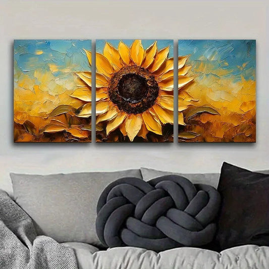 3pcs Sunflower Canvas In Yellow Background Wall Art Set Canvas Framed 40x60cm - High Quality Print 100% Australian Made Wall Canvas Ready to Hang
