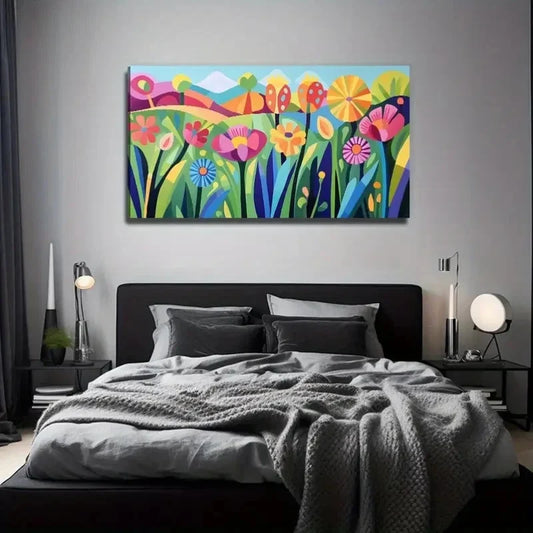 Vibrant Floral Colorful Flowers Wall Art Canvas Office Home Room Framed 80x45cm