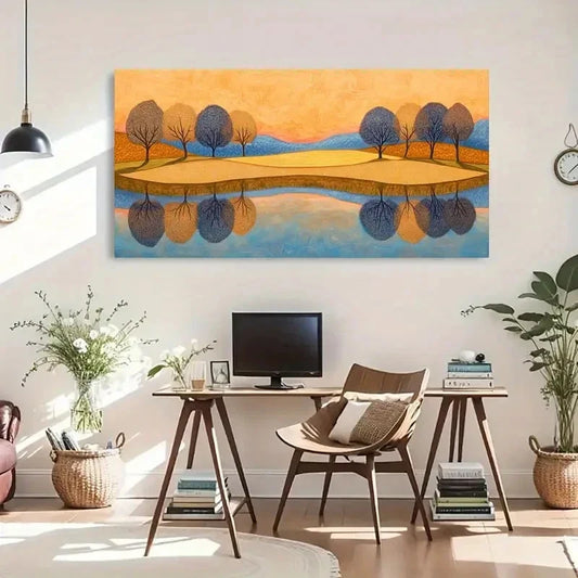 Abstract Trees Geometric Wall Art Canvas Office Home Room Framed 120x60cm